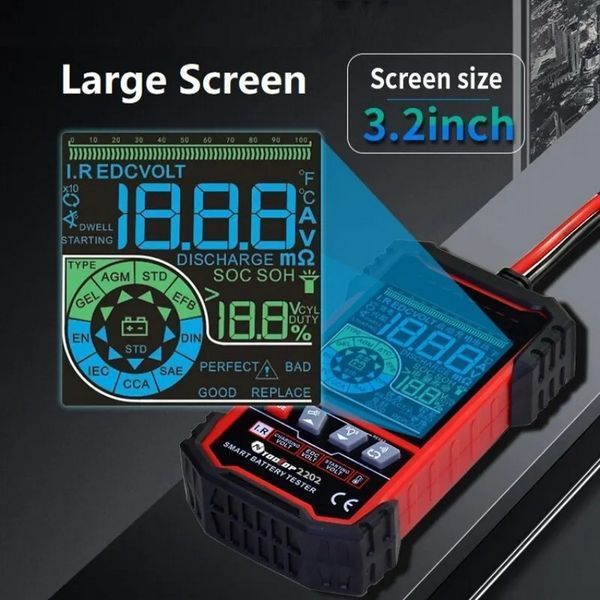 Тестер аккумуляторных батарей ToolTop ET2201 12 В/24 В 3-250 А/час ins405 фото